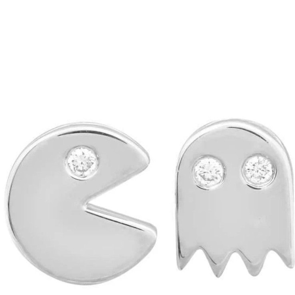 NEW 14k White Gold Filled‎ Pac-Man Mismatch Earrings